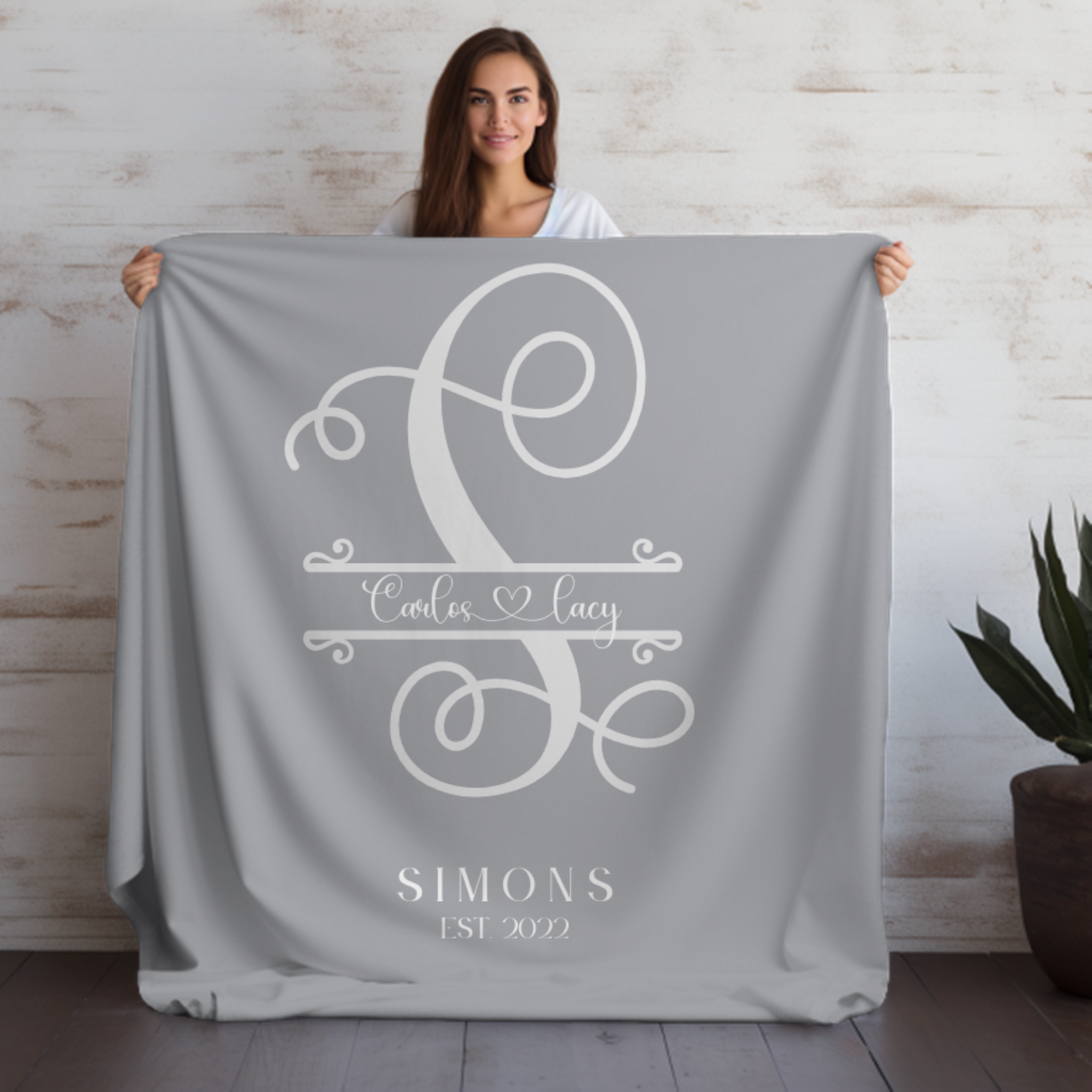 Couple's Monogram With First Name | Velveteen Plush Blanket