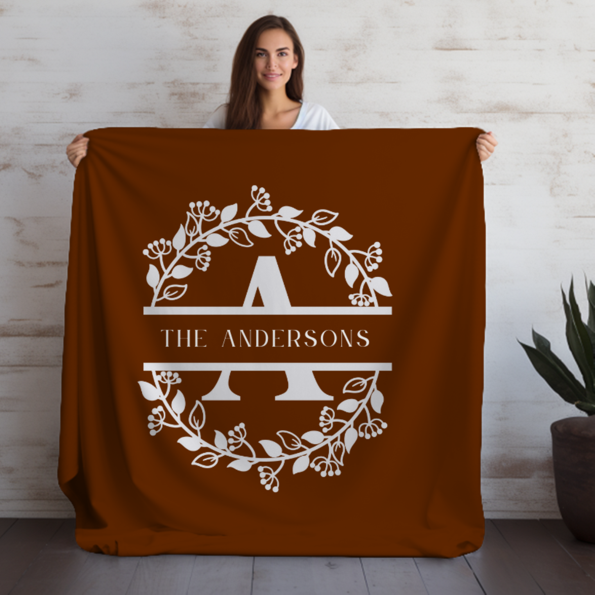 Floral with Family Name | Velveteen Plush Blanket