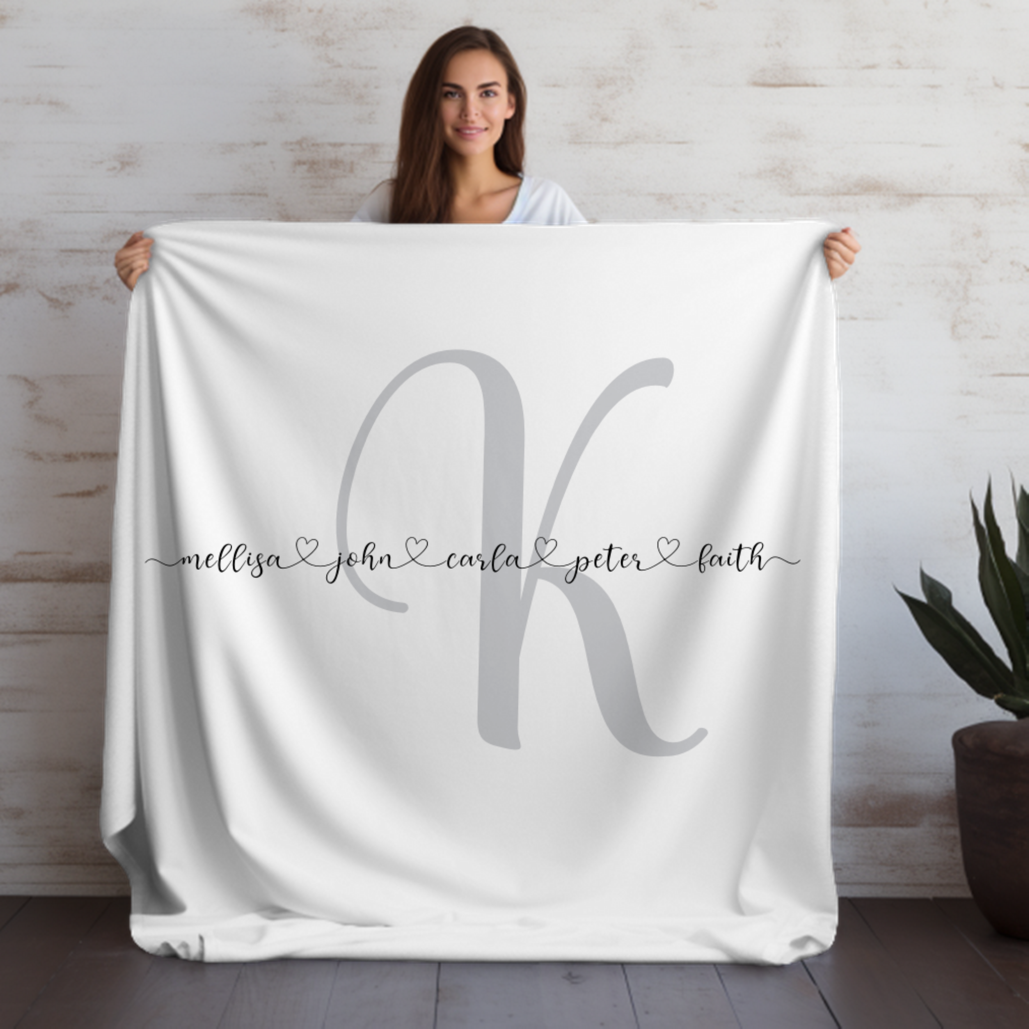 Family Monogram With Connected Names | Velveteen Plush Blanket