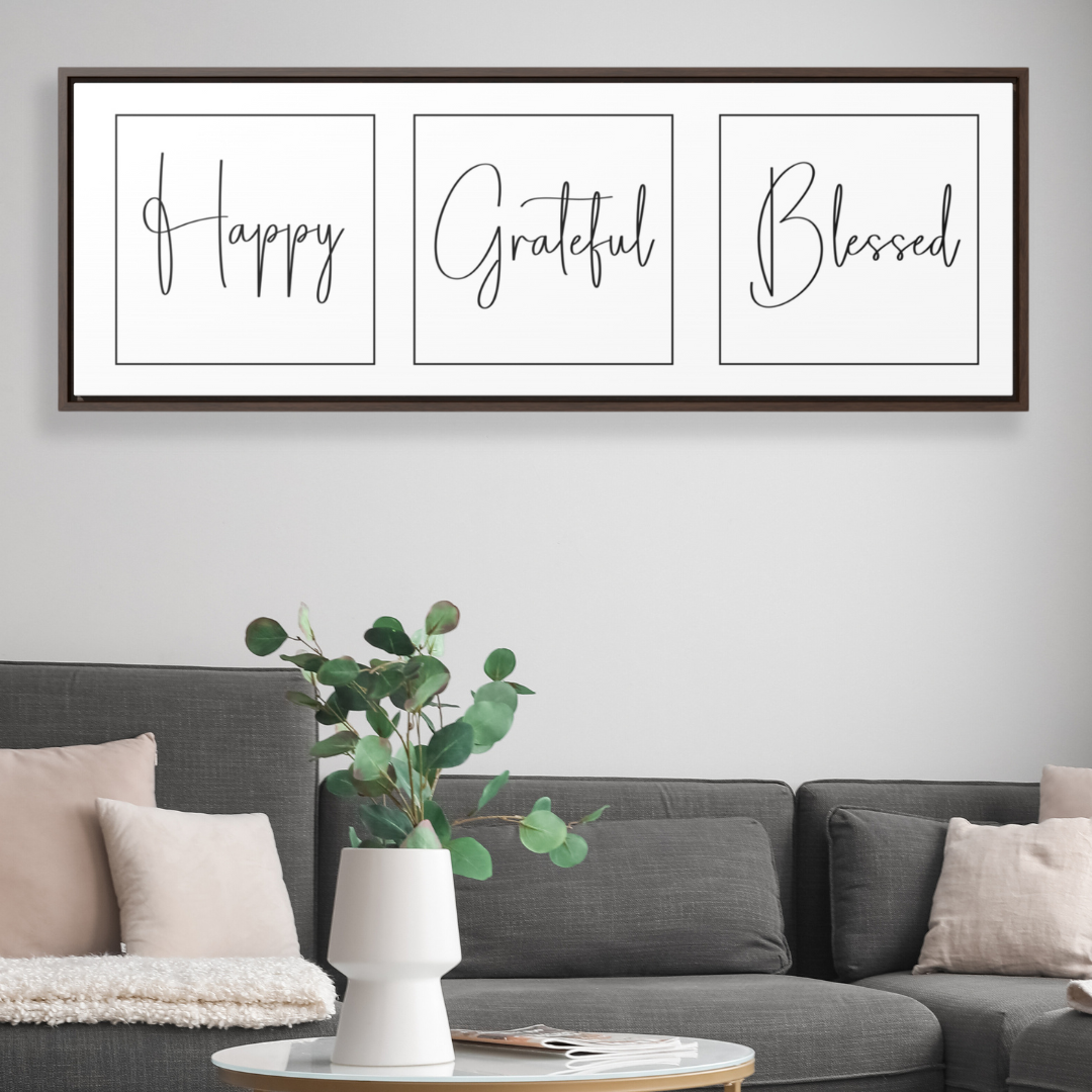 Happy. Grateful. Blessed | Gratitude Wall Art | Canvas