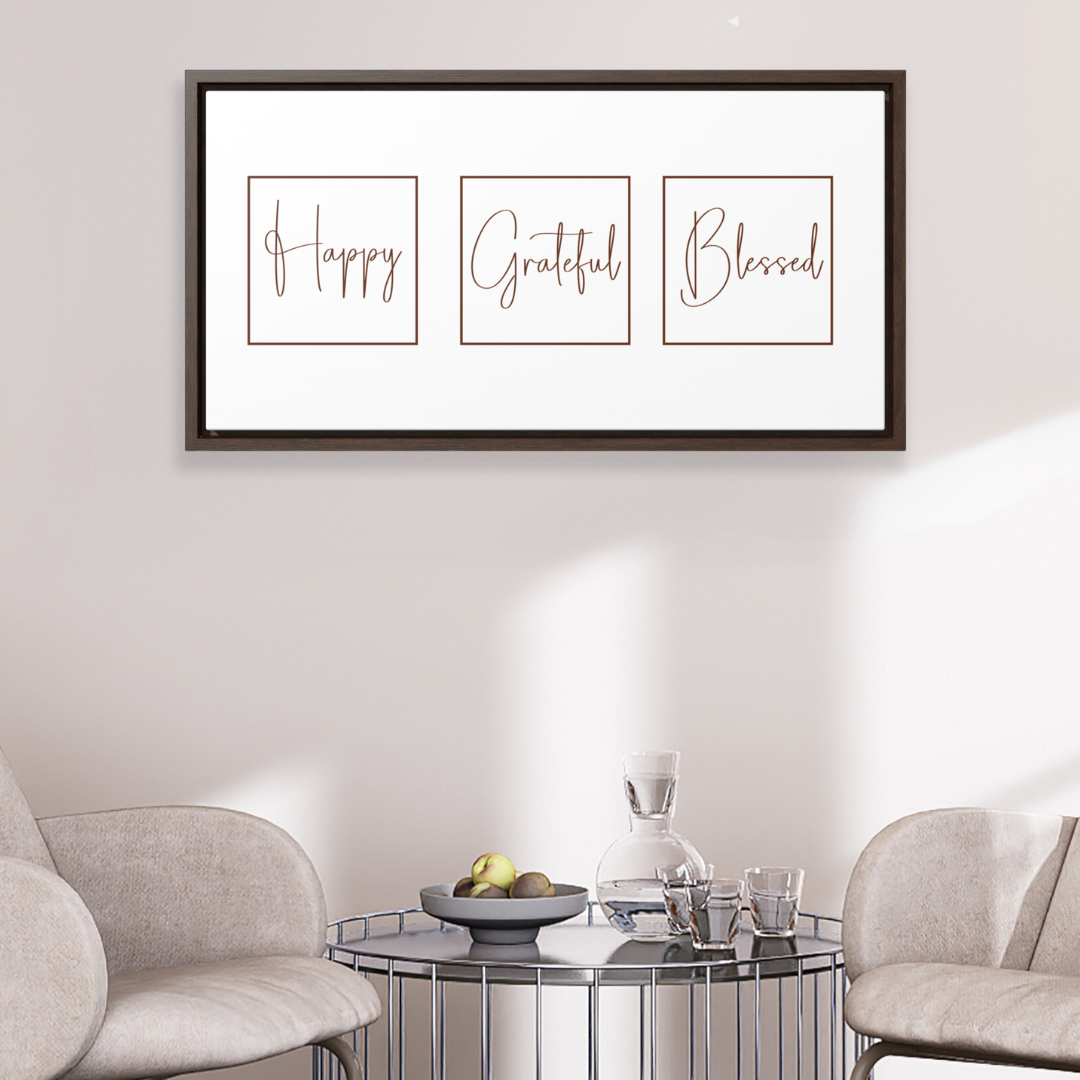 Happy. Grateful. Blessed | Gratitude Wall Art | Canvas