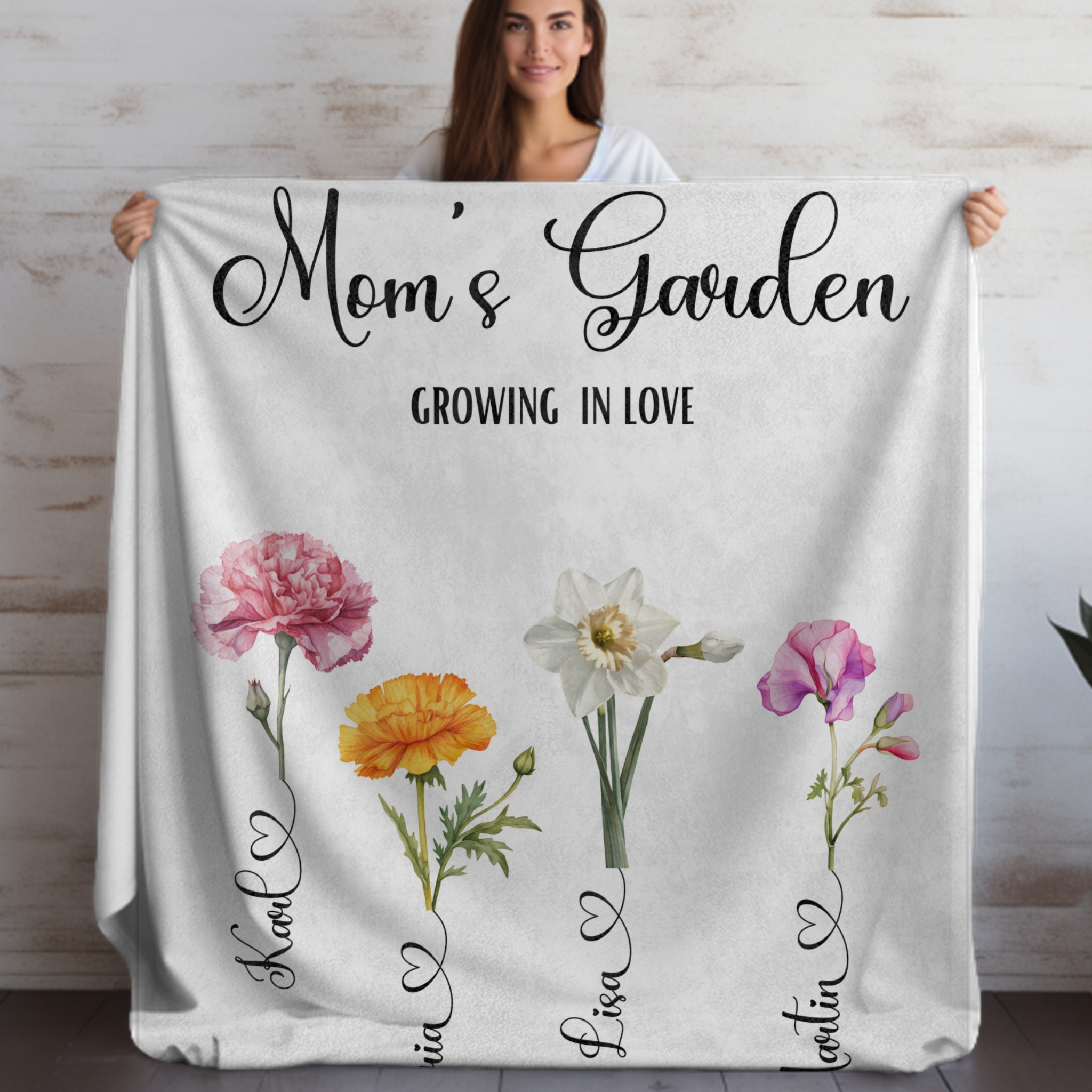 Family Names With birth flower | Velveteen Minky Blanket