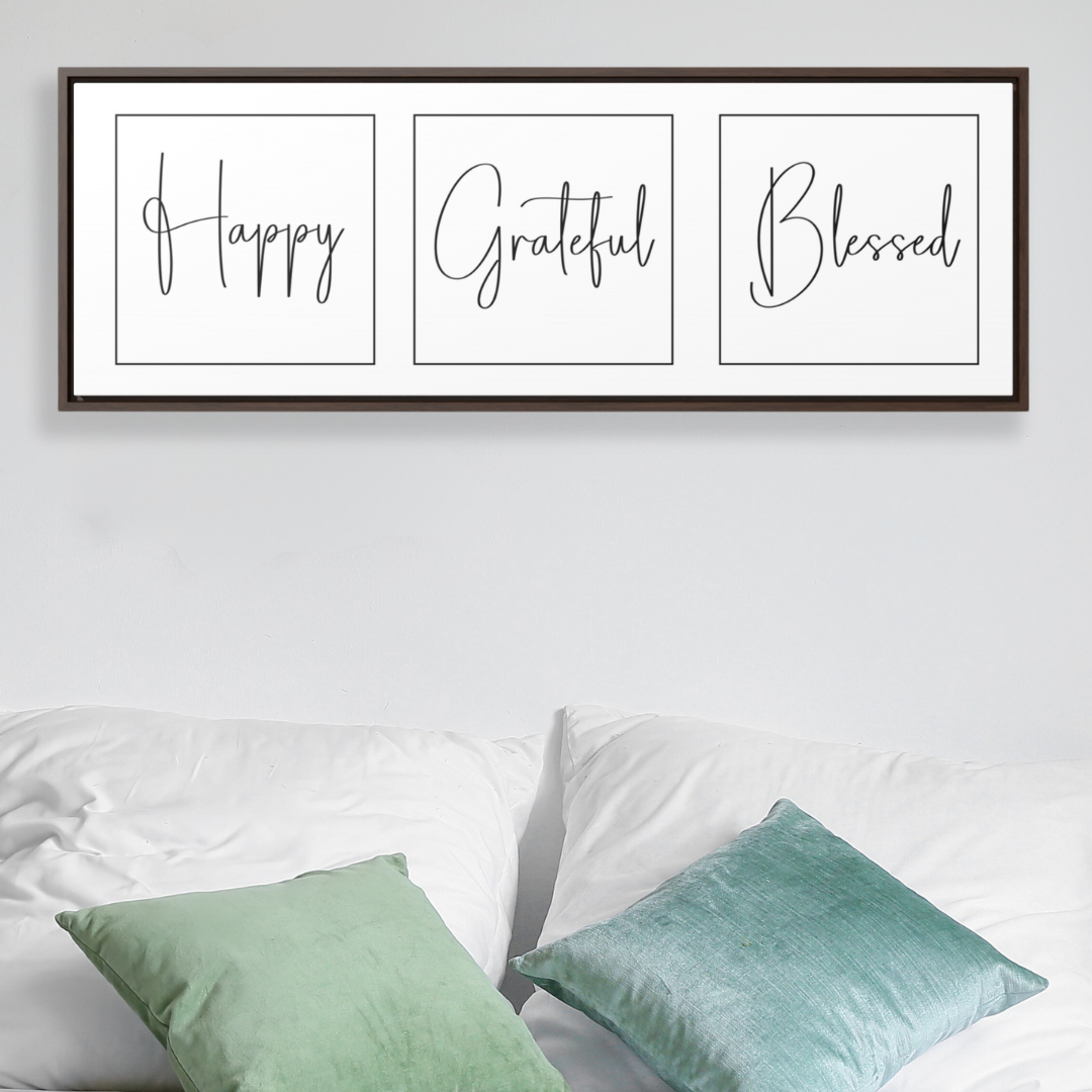 Happy. Grateful. Blessed | Gratitude Wall Art | Canvas