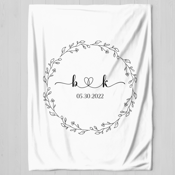Floral With Couple's First Name Initial | Velveteen Plush Blanket