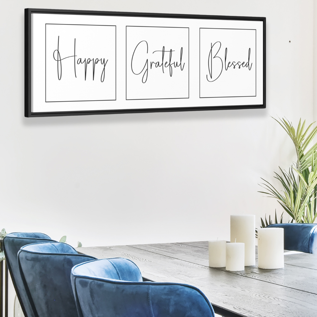 Happy. Grateful. Blessed | Gratitude Wall Art | Canvas