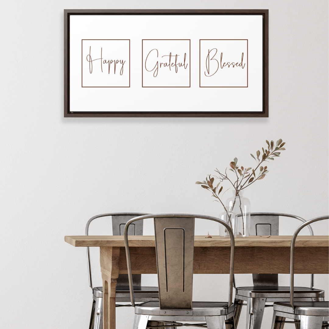 Happy. Grateful. Blessed | Gratitude Wall Art | Canvas