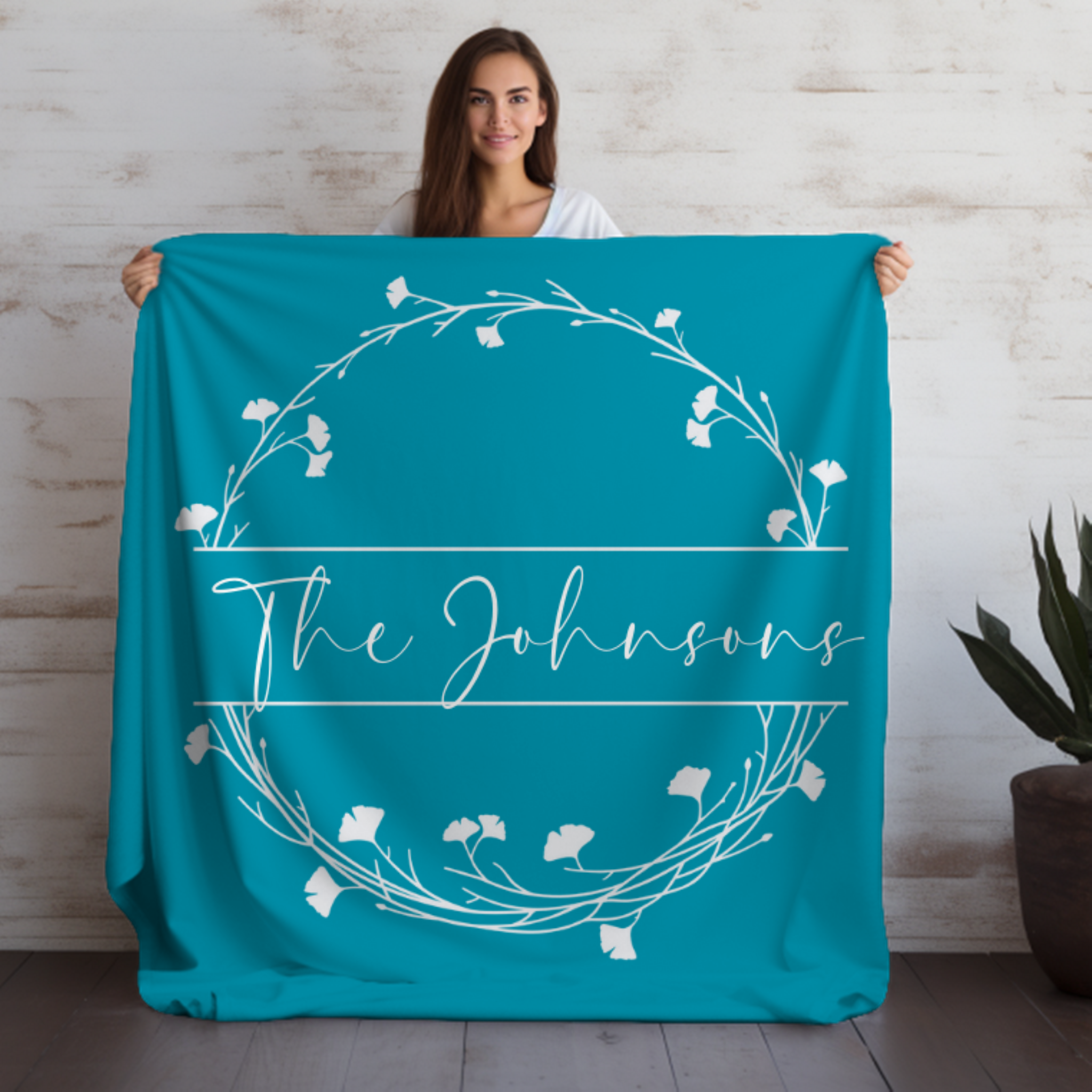 Floral with Family Name | Velveteen Plush Blanket